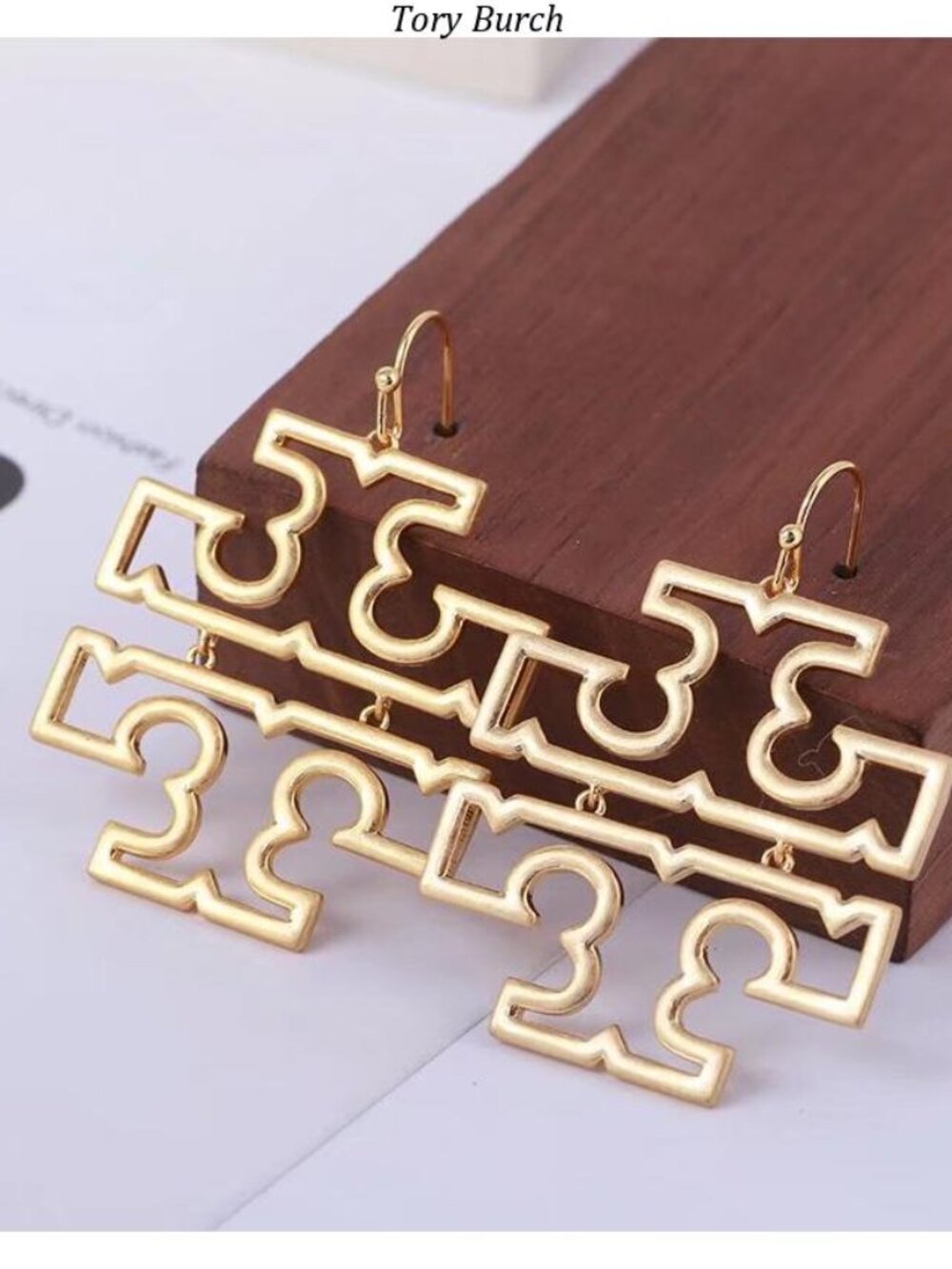 Tory Burch Gold Double-Logo Drop Earrings